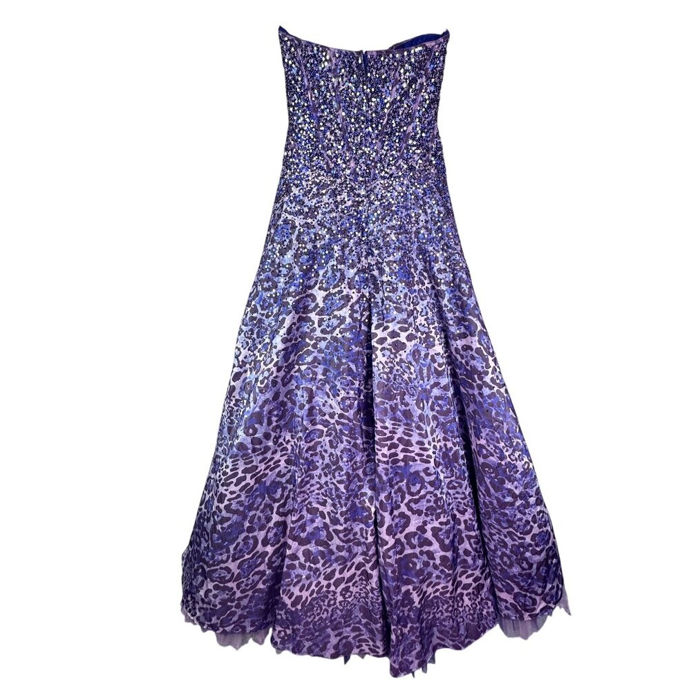 Jovani Purple Strapless Sequined Leopard Print Ball Gown Prom Dress Sz 0 - Picture 3 of 14